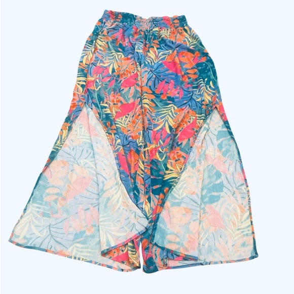 Lavender J Palazzo Pants Size Large Blue Pink Yellow Orange Tropical Print - Picture 5 of 11